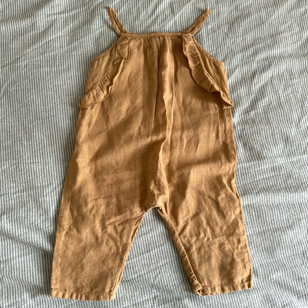 Overalls, Zara, 6-9m (74cm), color mustard, cotton gauze
